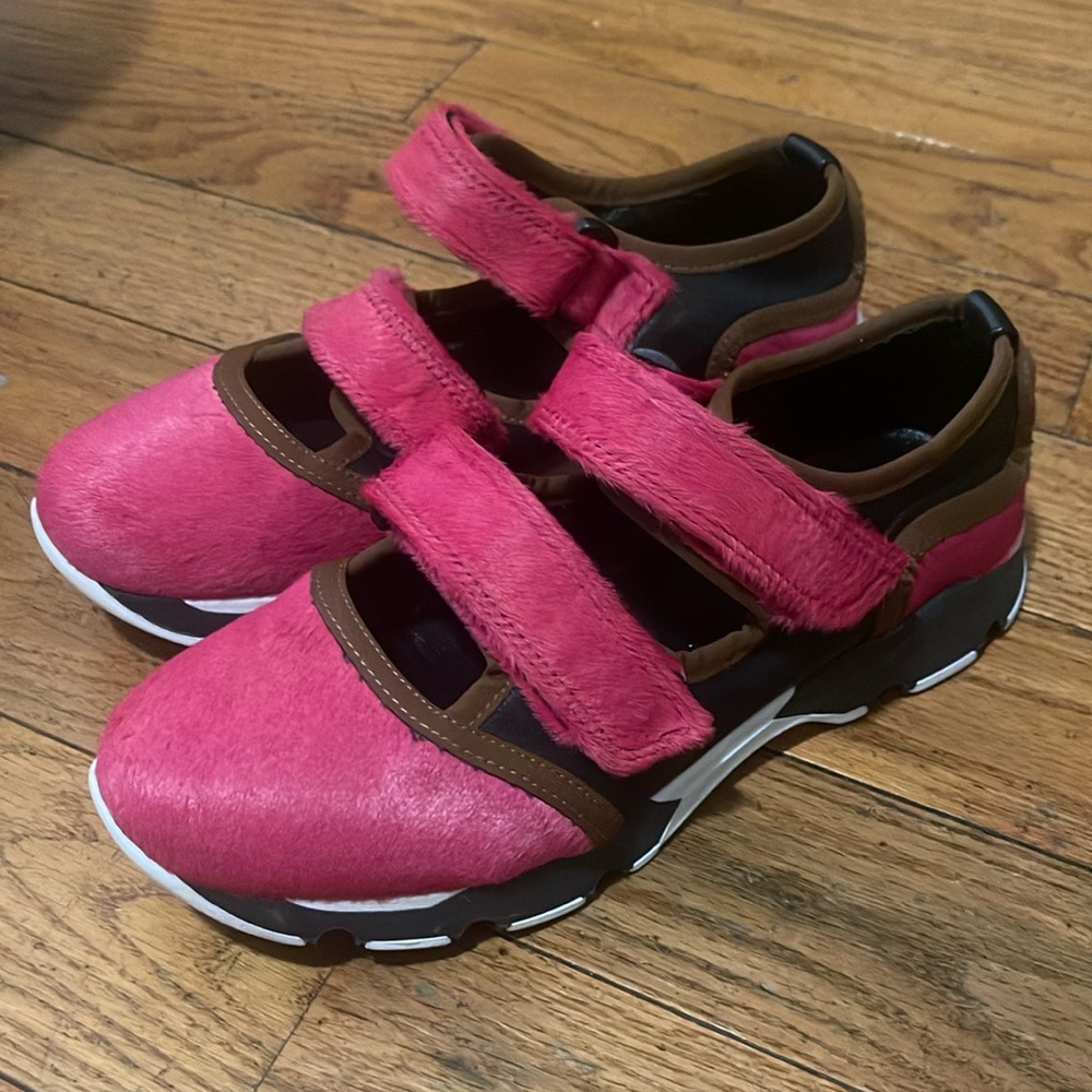 Marni Pink Calf Hair Double Strap Ballet Ballerina Mary Jane Sneakers MINT